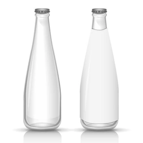 2 Flaschen aus Weißglas mit Wasser gefült auf weißem Hintergrund.Das Bild ist ein Teil des Acala Blogbeitrages: Blauglas oder Klarglas? Was ist besser für Wasser? 